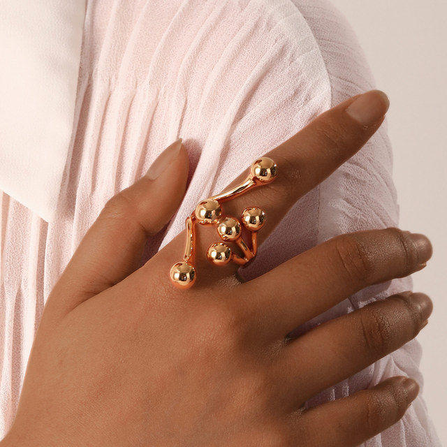 Non Tarnish Stainless Steel Gold Plated Jewelry Fashion Design Exaggerated Ball Ring Irregular Beaded Finger Rings for Women