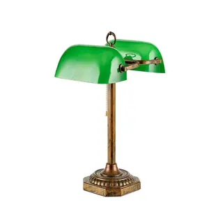 M-1092 Klassieke Antieke Groen Glas Schaduw Dubbele Licht Bankier Lamp Voor Studeerkamer Slaapkamer Nachtkastje Nachtkastje