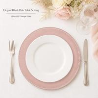 Assiette de présentation PP de 13 pouces, or rose, bord perlé, sous-assiette décorative pour mariages, banquets, hôtels, fêtes et événements