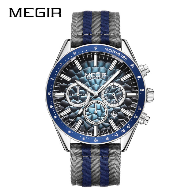 MEGIR 8121 Creative 3D Texture Men's Quartz Watch Fabric Canvas Strap Multifunction Sporty Business Leisure Male Wristwatch Gift