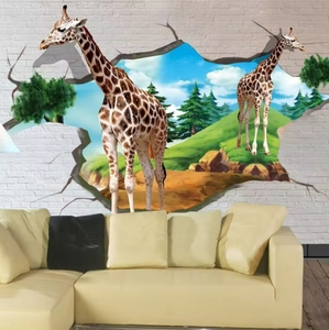 Muurschildering 3d Stereoscopische Giraffe Bakstenen Muur Kinderkamer Behang Fotografie Achtergrond 3d Muur Muurschildering Kinderen - Product Image 3