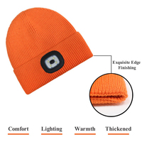 Bonnet LED rechargeable par USB, couleur unie, en fil torsadé, bonnet d'hiver en tricot, doublure en polaire douce, pour adulte, randonnée, pêche, travail, éclairage