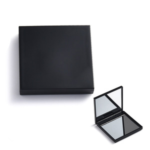 FOCUS Custom Logo Printed Portable Square Foldable Plastic Handheld Mini Makeup Vanity Mirror Matte Black Compact Promotional