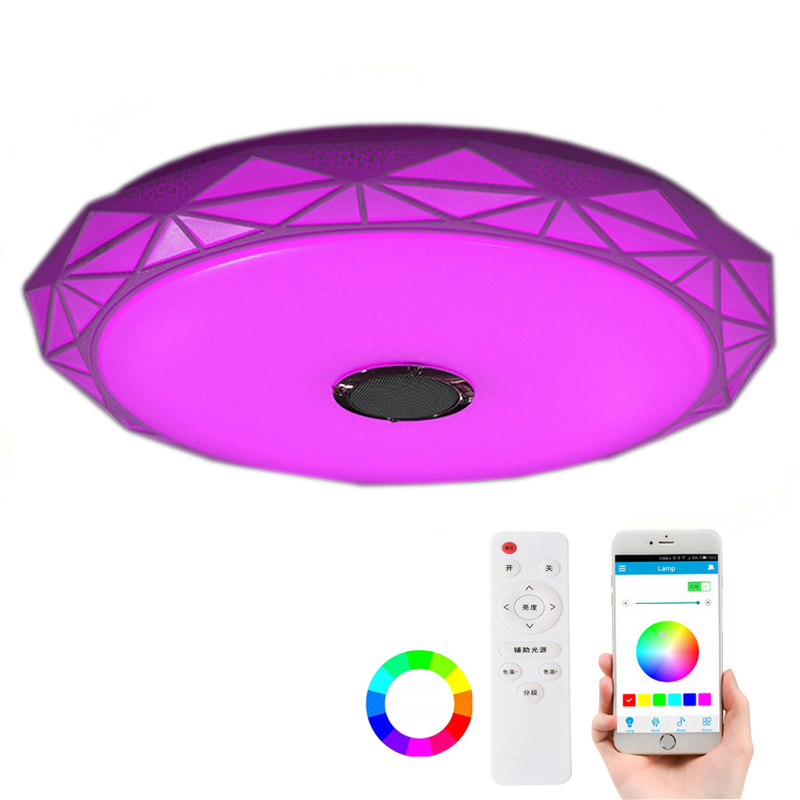 Светодиодные потолочные светильники RGB 36 Вт, музыкальный светильник с APP динамиком, лампа для спальни с регулируемой яркостью, умная потолочная лампа с дистанционным управлением