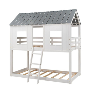 Factory Made Tree House Twin <strong>Bunk</strong> <strong>Bed</strong> in <strong>White</strong> for Kids Bedroom - Product Image 2