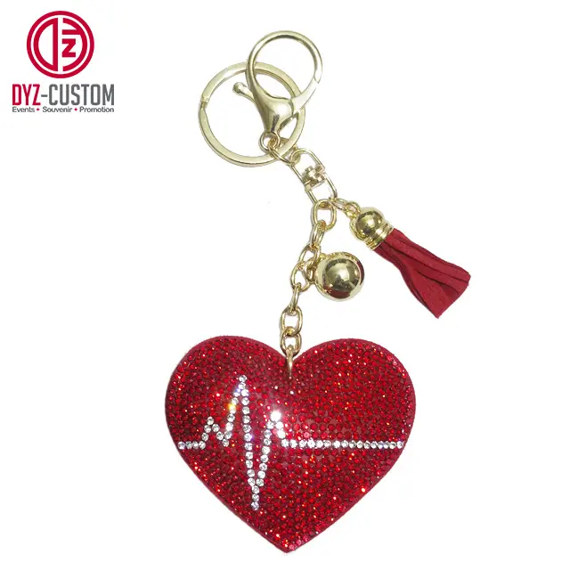 Fashion Heart Shape Car Keychain Accessories Crystal Rhinestone Leather Tassel Heart Keyring Bag Charm