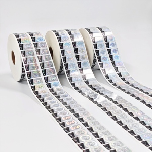 Rouleau d'étiquettes de sécurité holographiques inviolables, autocollants anti-contrefaçon personnalisés avec logo de blason, authentification du produit authentique - Product Image 1