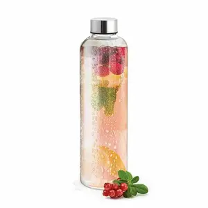 1L Large Capacity Customizable Clear Glass Water Bottle With Lid Flat Glass Water Bottle 32OZ Glass Water Bottle Time Marker