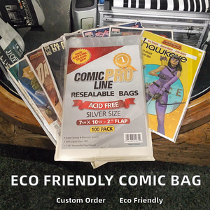 Comic Pro Line Resealable Comic <b>Bags</b> Silver Size 7 1/4 X 10 1/2 Acid Free 100 <b>Pack</b> - Product Image 2
