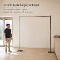 Support de toile de fond portable réglable 3m x 3m avec barre transversale unique pour événements et mariages, montants de 1,2 à 3m, barre transversale de 1,3 à 3m, pour la décoration