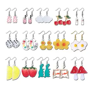 SC Gadis Remaja Lucu Kawaii Anting Aneh Akrilik Gummy Bear Bebek Botol Air Popsicle Jamur Lollipop Anting Menjuntai Wanita