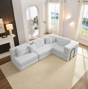Modern Simple Compression L-Shaped <b>Sofa</b> Set with <b>Sponge</b> Filling Removable Washable Cover Armrests and Pillows <b>for</b> Living Room - Product Image 1