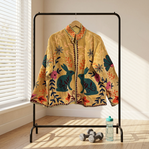 Wholesale Handmade Velvet Rabbit Embroidered Jacket <b>Women</b> Boho Winter Short <b>Coat</b> Cute Animal Floral Motif Vintage Ethnic Casual - Product Image 3