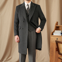 Manteau en laine croisé mi-long style britannique et italien pour l'hiver avec fermeture longue
