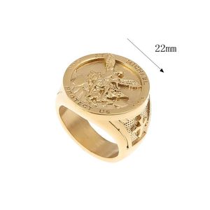 Bague Saint Michel Archange en Acier Titane Plaqué Or, Bijou de Mode pour Homme, Cadeau pour Toute Occasion - Product Image 5