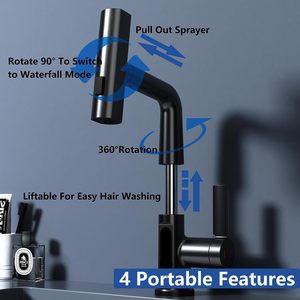 <span class=keywords><strong>Robinet</strong></span> de lavabo noir réglable en hauteur, rotatif à 360°, mitigeur en laiton chaud et froid, <span class=keywords><strong>robinet</strong></span> de salle de bain de haute qualité - Product Image 2