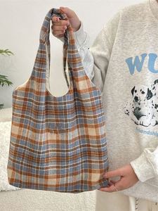 <b>Retro</b> Style Tartan Woolen Fabric Plaid Class Tote Vest Purse Soft Casual Shopping Bag Travel Bucket Handbag - Product Image 4