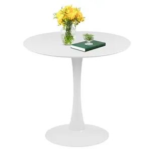 无最小起订量32英寸现代风格圆形木制餐桌，带木质顶部和金属底座