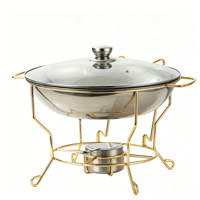 Ensemble de réchauds ronds de luxe FLEY en acier inoxydable avec couvercle en verre pour service de buffet et traiteur