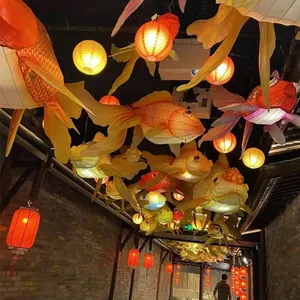 Chinese Silk Fish Lantern Festival Decorations Chinese Spring Mid-Autumn Animal Lantern Shopping Mall Square Party Decorations
