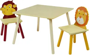 Toffy & Friends-Juego de mesa y sillas de animales de madera para niños