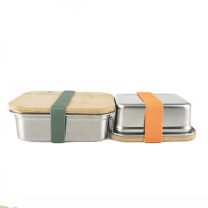 Fiambrera segura para <span class=keywords><strong>microondas</strong></span> con tapa de bambú, contenedor de almuerzo de Metal, caja Bento escolar a prueba de fugas, juego de fiambrera para niños - Product Image 6