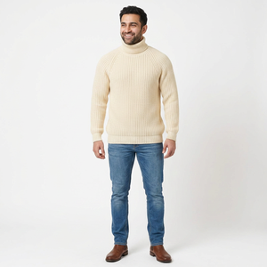 Custom Wholesale <b>Men's</b> Turtleneck Sweatshirt <b>Roll</b> <b>Neck</b> Ribbed Knitted Pullover Long Sleeve Sweatshirt Casual Basic Polo <b>Tops</b> - Product Image 1