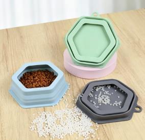 Silicone Anti-overflow Folding Hexagonal Dog & <b>Cat</b> Food Bowl Portable Outdoor & Car Use Drinking Bowl with Hanging Feature - Product Image 2