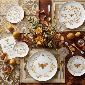 Juego de Vajilla Vintage de Porcelana China con Diseño de Abeja Dorada, Plato de Cerámica Retro con Mariposas, Taza de Café y Tazón de Porcelana para Bodas y Hoteles - Product Image 4