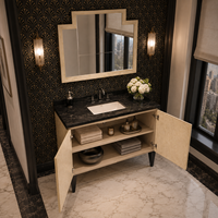 Meuble-lavabo de salle de bain autoportant Art Déco de luxe sur mesure avec plan de travail en marbre noir pour hôtel et villa
