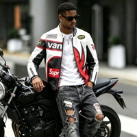 Chaqueta de Cuero para Hombre, Estilo Piloto de Carreras, Personalizada OEM ODM, con Cuello Alto y Logotipo Frontal