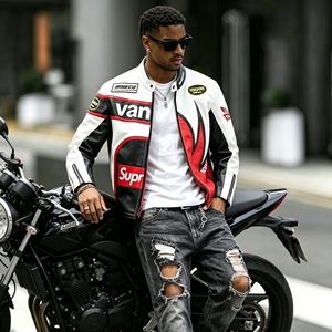 Chaqueta <span class=keywords><strong>de</strong></span> <span class=keywords><strong>Cuero</strong></span> para <span class=keywords><strong>Hombre</strong></span>, Estilo Piloto <span class=keywords><strong>de</strong></span> Carreras, Personalizada OEM ODM, con Cuello Alto y Logotipo Frontal - Product Image 2