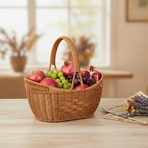 Panier de rangement rectangulaire tissé à la main en marron pour la cuisine, pour ranger les légumes, les fruits et les œufs, avec poignée - Product Image 3