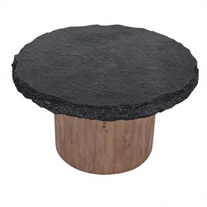 Table basse en marbre Matrix et bois de manguier, table basse de luxe en marbre Matrix - Product Image 1