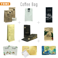 Sac à café personnalisé avec valve et fermeture éclair, emballage en plastique à fond plat, sachet en mylar mat en aluminium