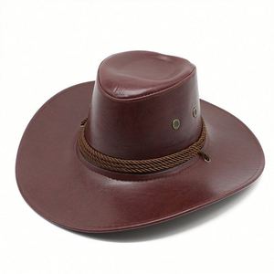 Chapeau de cowboy occidental ethnique en cuir PU unisexe, chapeau de pêche d'été pour l'extérieur, chapeau de soleil pour les voyages en plein air - Product Image 4