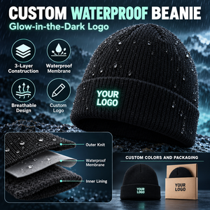 Berretto Personalizzato con Logo Luminoso al Buio, Impermeabile, a <span class=keywords><strong>Tre</strong></span> Strati Traspirante, <span class=keywords><strong>Cappello</strong></span> in Maglia per Escursionismo e Campeggio, OEM Unisex - Product Image 2