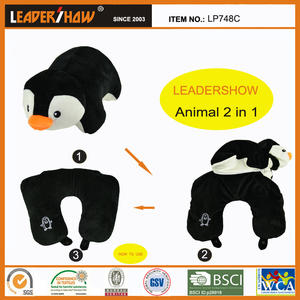 Adorable oreiller de <span class=keywords><strong>voyage</strong></span> 2-en-1 en forme de <span class=keywords><strong>pingouin</strong></span>, peluche animale de dessin animé et support de cou en U, coussin pliable pour avion et voiture - Product Image 2