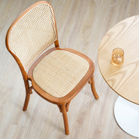 Chaise de salle à manger vintage nordique en rotin naturel, chaise d'appoint moderne sans accoudoirs en bois de hêtre massif pour café et restaurant