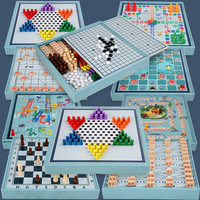 Jeu de société multifonctionnel en bois pour enfants : Dames, Jeu d'échecs volant, Backgammon, Nine-In-A-Row - Cadeau pour enfants