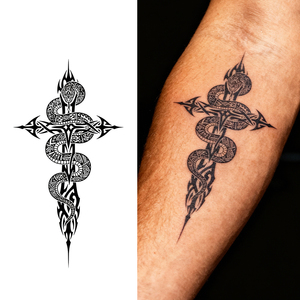 <span class=keywords><strong>Tatuaje</strong></span> Temporal de <span class=keywords><strong>Serpiente</strong></span> Oscura y Cruz, <span class=keywords><strong>Tatuaje</strong></span> Semipermanente Impermeable con Duración de 2 Semanas, Pegatinas de <span class=keywords><strong>Tatuaje</strong></span> Herbal Realistas - Product Image 1