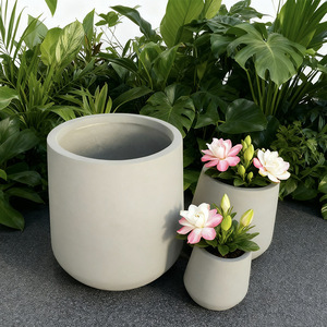 Pots à fleurs ronds <span class=keywords><strong>en</strong></span> ciment décoratifs pour l'intérieur et l'extérieur, maison et <span class=keywords><strong>jardin</strong></span> - Durables, écologiques, avec trou de drainage - Product Image 2