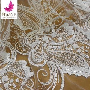 באיכות גבוהה טהור לבן חרוזים תחרה טול קריסטל פאייטים בד לבן חתונה שמלות 2023 עבור כלות HY1691 - Product Image 4