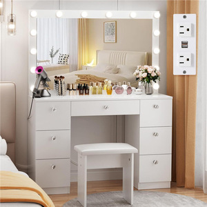 <span class=keywords><strong>Coiffeuse</strong></span> de luxe moderne avec miroir LED, 13 tiroirs et prise électrique pour chambre à coucher - Product Image 2