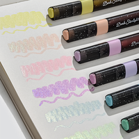 Stylos surligneurs scintillants Aurora encre-noire 6 couleurs, pastel étoilé foncé, avec design galaxie