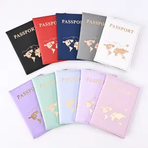 定制超薄旅行护照封面金色世界地图护照夹带卡槽彩色PU皮革护照盒