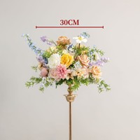 J-FB193 Großhandel Staubblau-Weiße Rosenblütenkugel Lilien-Rittersporn Seiden-Kunstblumenkugel Hochzeits-Tischdekoration