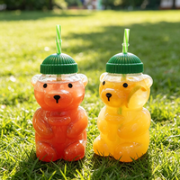 Gobelet en plastique avec paille en forme d'ours, motif de dessin animé mignon pour enfants, pour boire de l'eau, du café, du jus, avec bouchon