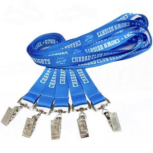 Promotional Flat Braided Plain Blue Company Id Card Holder Lanyard Polyester Bulldog <b>Clip</b> Lanyard - Product Image 1