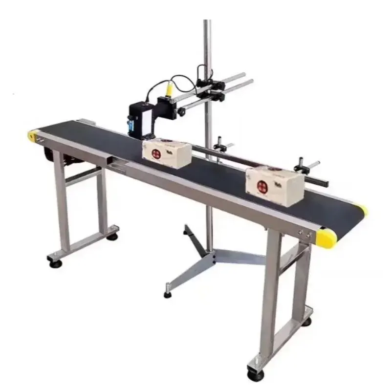 Yaomatec Datumcode Inkjet Printer Voedingsmiddelenindustrie Productielijn Instelbare Snelheid Rubber Pvc 200Mm Standaard Transportband